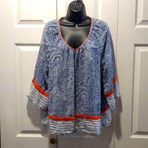 John Mark Blue and Orange Paisley Blouse